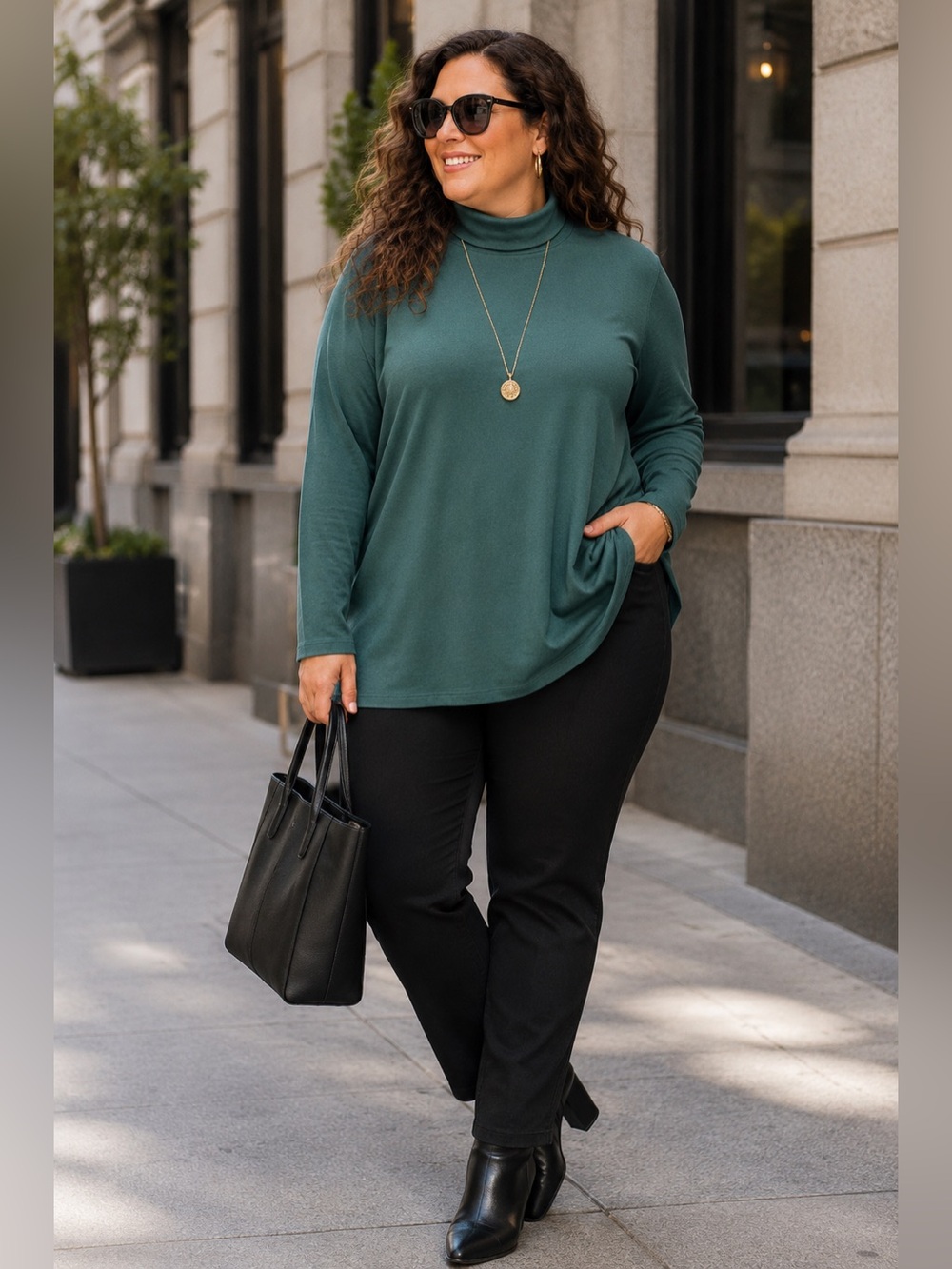 FALLS CREEK Women's Spruce Green Long Sleeve Turtleneck Knit Top 2X